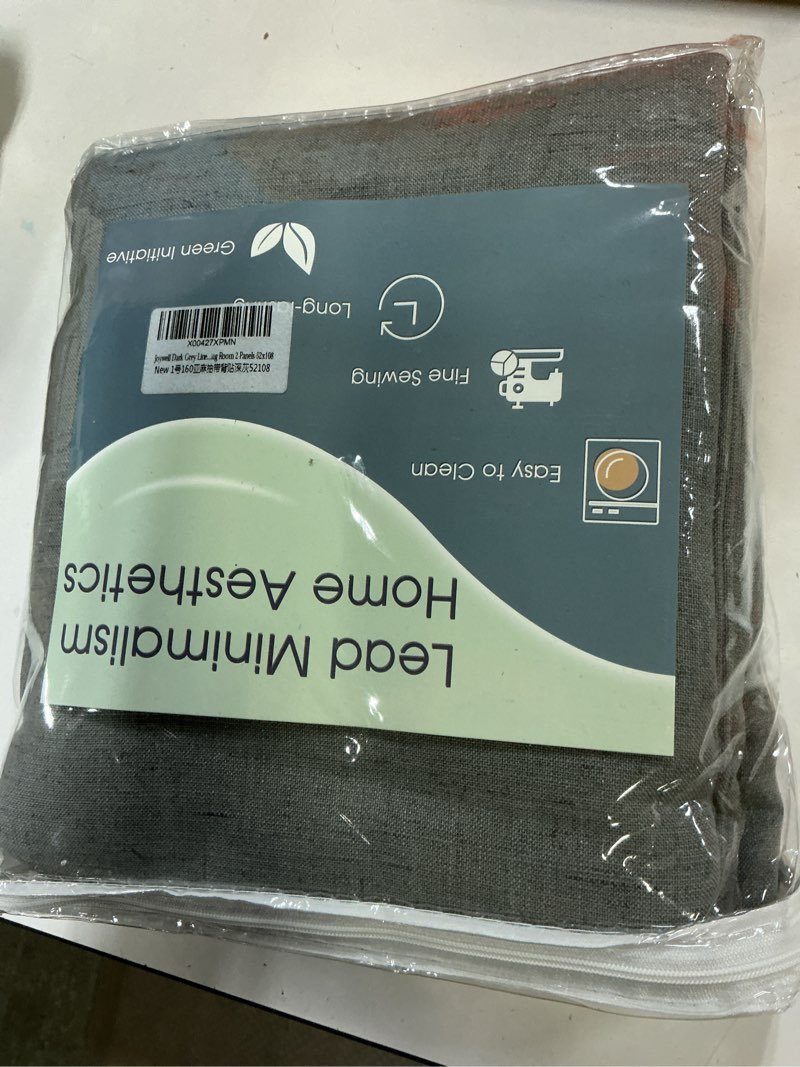 Condition photo showing New/Like New for joywell dark grey linen curtains 84 inches length light filtering neutral farmhouse boho rod pocket back tab hook belt clip rings semi sheer window drapes for bedroom living room 2 panels 52x84 dark grey 52"w x 84"l (pack of 2)