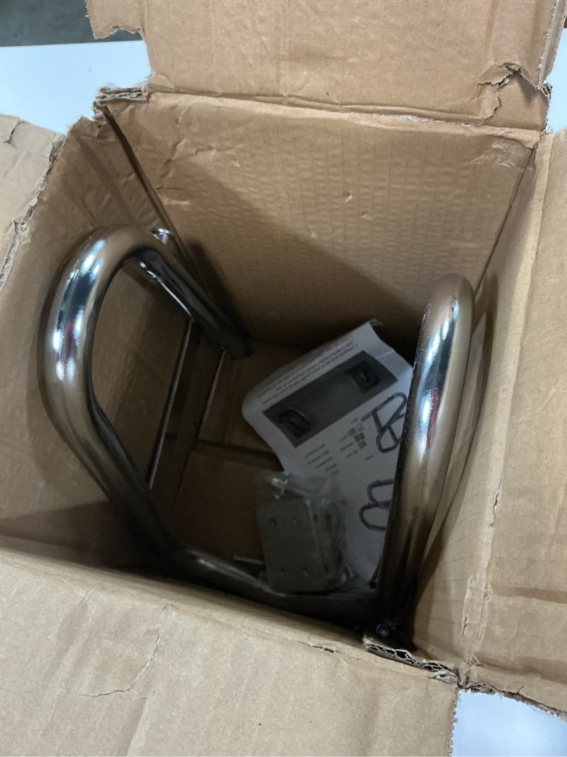 Condition photo showing Good Condition for roblock heavy duty motorcycle stand wheel chock fits 5.5'' wide tires, portable removable motorcycle wheel chocks for trailer or garage, 1 pack, silver