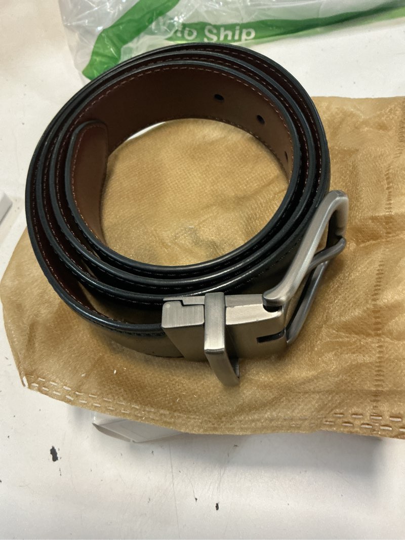 Condition photo showing New/Like New for bulliant men's belt,reversible belt adjustable for gift men 1.25”-cut for fit-2 sides in 1 belt(not 2) black/light brown 073 38"-40"waist adjustable