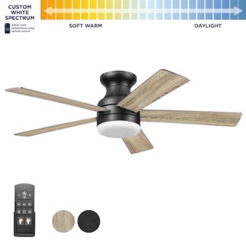 harbor breeze crestwell 52-in matte black color-changing indoor flush mount ceiling fan with