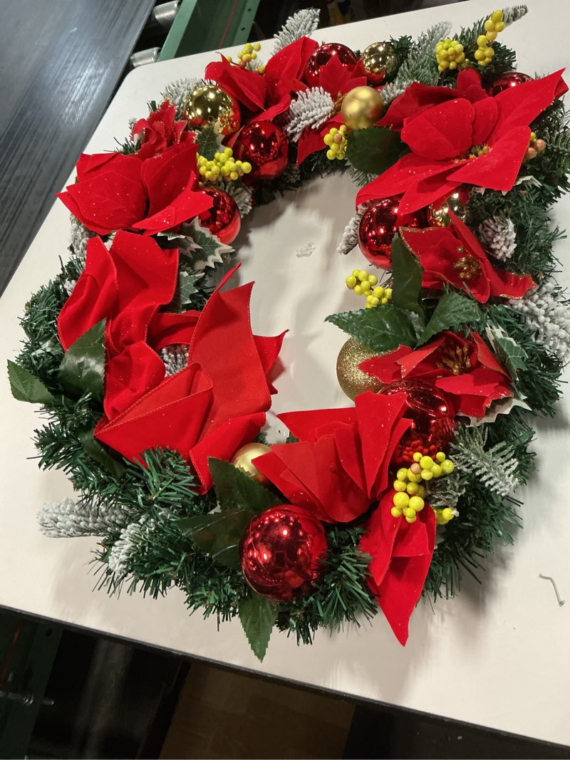 Condition photo showing As Is for Crowye 24in Christmas Cemetery Wreaths for Graves with 30 Inch Wreath Easel Stand Outdoor Cemetery Stand Decoration Red Bows Xmas Headstone Decor for Memorial Ornament Supplies(Modern)