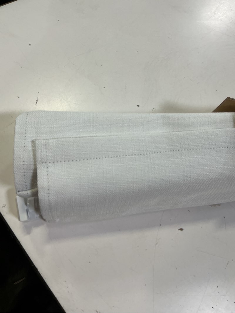 Condition photo showing Good Condition for unishades no drill cordless roman shades for windows, 25" w × 64" h - 100% blackout - linen - mist white 100% blackout - linen - white 25" w × 64" h