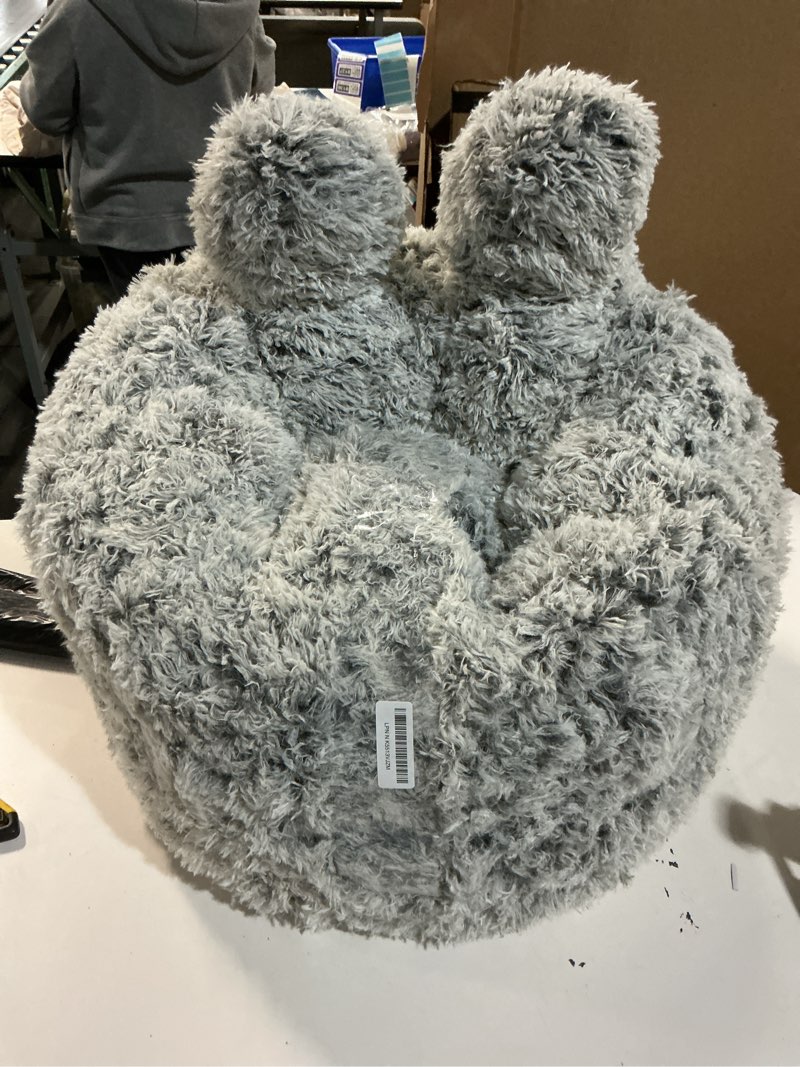 Condition photo showing As Is for Fluffy Bean Bag Chair for Kids Grey, with Plush Faux Fur Cover, 2.5FT Memory Foam Bean Bag Chairs for Teens & Kids, Ultra Soft Sofa for Living Room/Bedroom/Dorm. Grey 2.5FT
