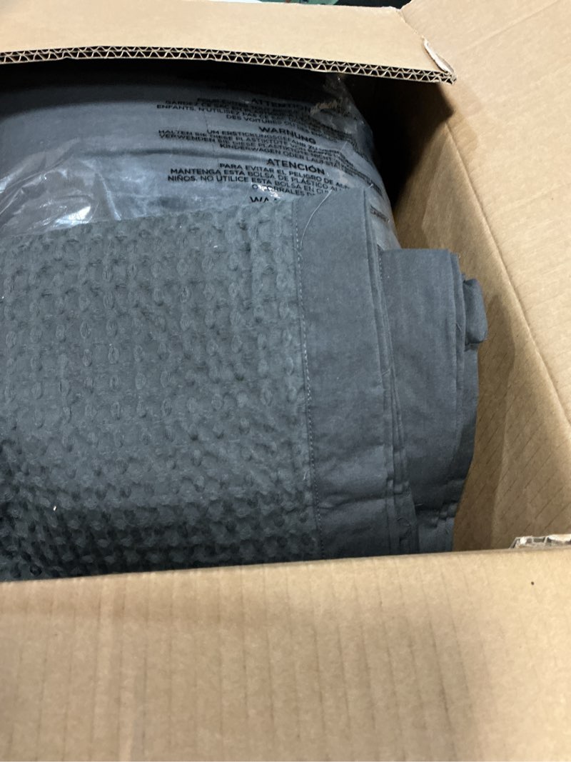 Condition photo showing Good Condition for bedsure cotton duvet cover queen - 100% cotton waffle weave charcoal duvet cover queen size, purewoven breathable bedding set for all season, 3 pieces, 90"x90" queen (90" x 90") 19 - charcoal (no comforter)