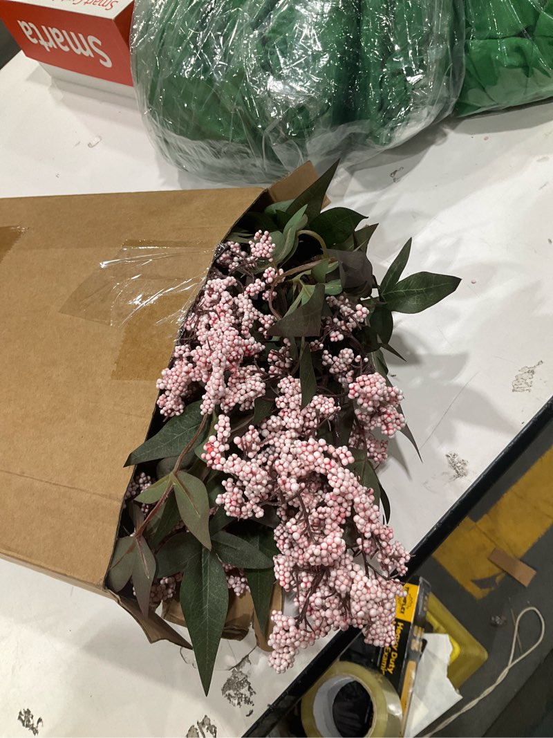 Condition photo showing Good Condition for zeyune 3 pcs spring faux berry stem pink realistic sedum stem spray artificial flowers picks branches fake for wedding holiday seasonal farmhouse mantel harvest diy home decorations(35 inch) 35 inch pink 3