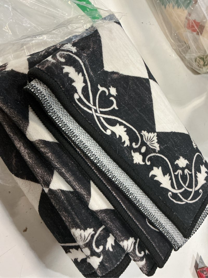 Condition photo showing Good Condition for beeiva checkered bathroom runner rug 2x6, black and white washable runners for hallways non slip, moroccan trellis 2x6 rug for besides laundry kitchen, checkerboard stain resistant bathroom decor 2'x6' (rectangular) black