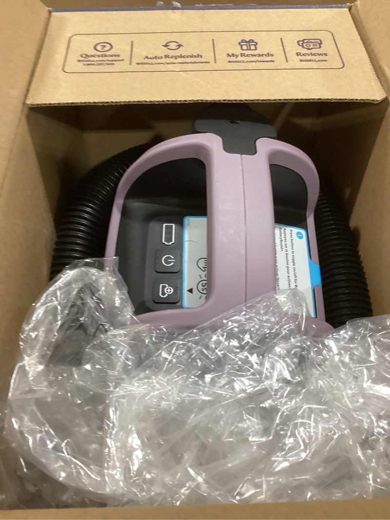 Condition photo showing As Is for BISSELL Little Green Mini Cordless Portable Carpet and Upholstery Deep Cleaner, Car/Auto Detailer, with HydroRinse Self-Cleaning Tool and 4" Tough Stain Tool, Limited Edition Color Dusk Pink, 4015F Limited Edition Dusk