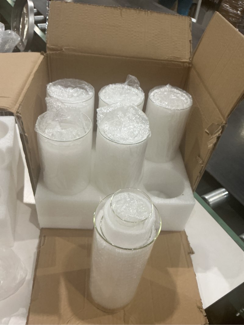 Condition photo showing Good Condition for pack of six set of 4 white pillar candles and glass cylinder vases 4 sizes clear cylinder candle holders for pillar candles home table centerpieces decoration