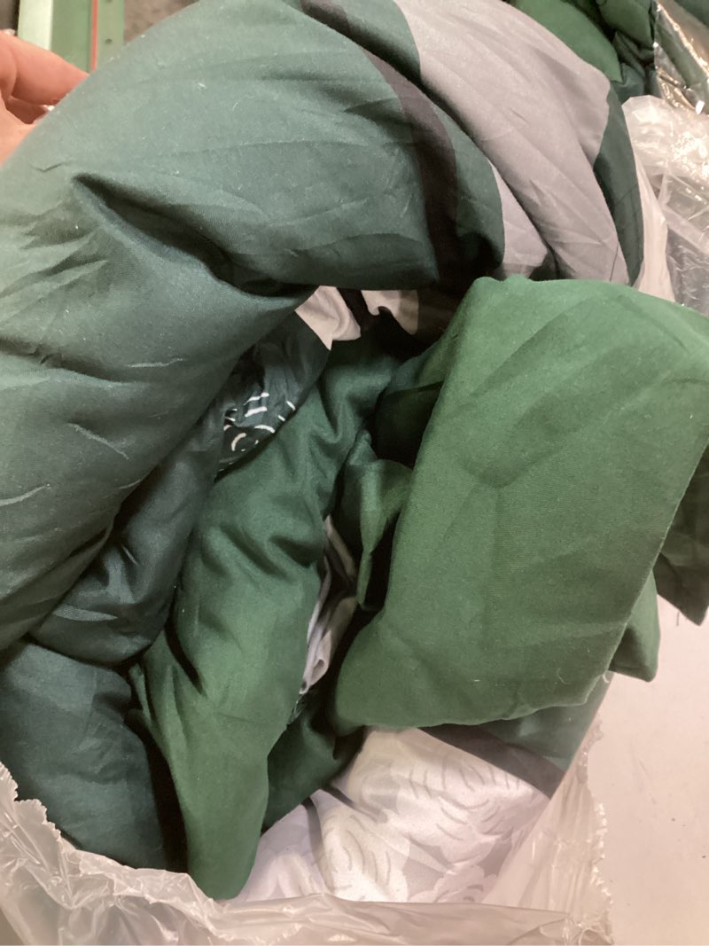 Condition photo showing As Is for anibedding dark green comforter set queen size,8 pieces bed in a bag patchwork striped bedding sets,boho soft microfiber bedding set for all season(90"×90") green queen