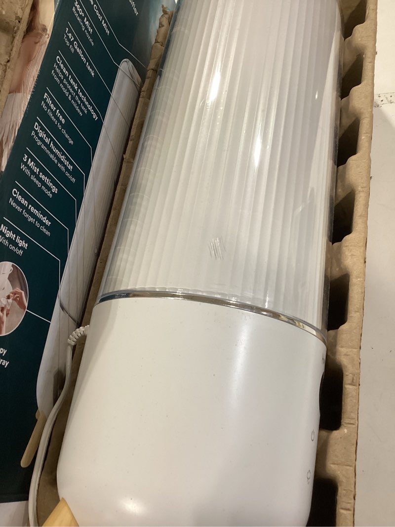 Condition photo showing Good Condition for Homedics Ultrasonic Humidifier - Large Deluxe Air Humidifiers for Bedroom, Plants, Office - Top-Fill 1.47-Gallon Tank, Cool Mist, Essential Oil Pads and Built-In Timer, 3 Speed Settings, White
