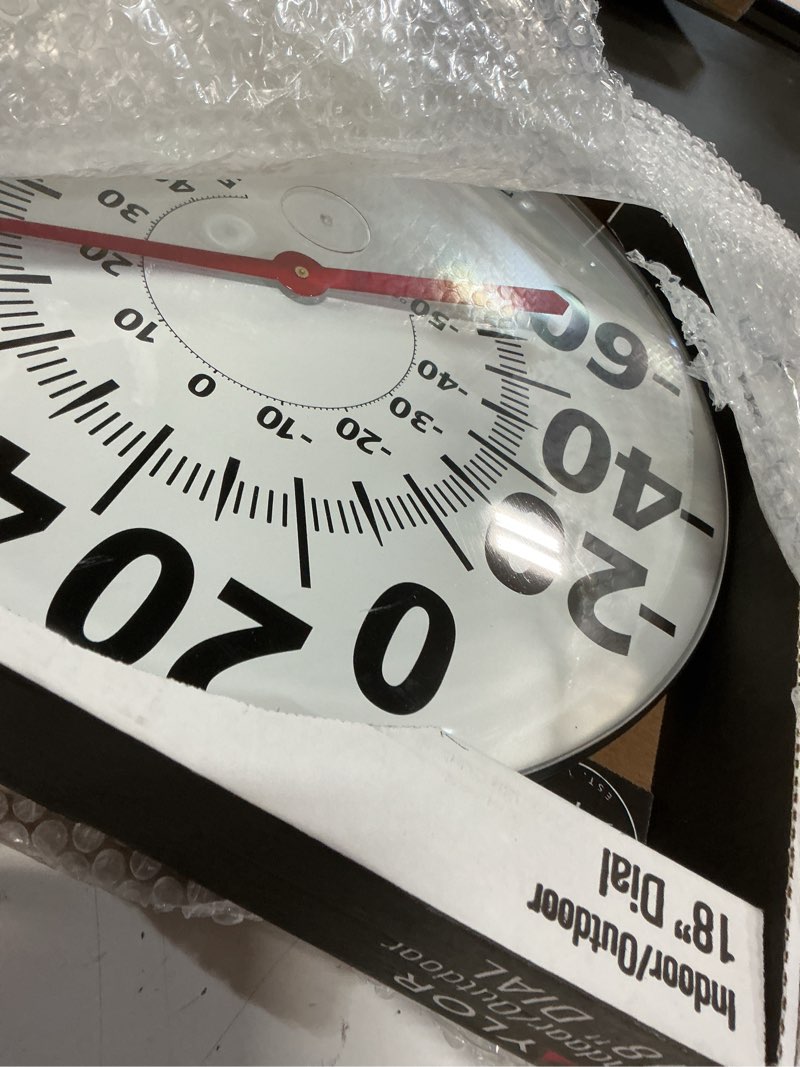 Condition photo showing Good Condition for taylor extra large metal wall indoor outdoor thermometer, easy to read numbers for patio, pool, and indoor areas, 18 inch, white