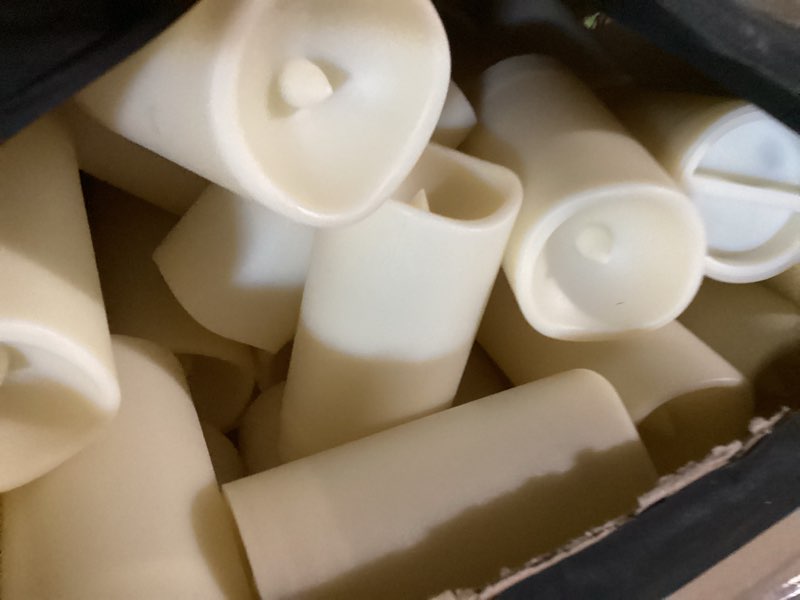 Condition photo showing As Is for similar to oto) shymery flameless votive candles,flameless flickering electric fake candle,24 pack 200+hour battery operated led tea lights in warm white for wedding, table, halloween,christmas decorations 1.5\"x1.7\" warm white pack of 24h