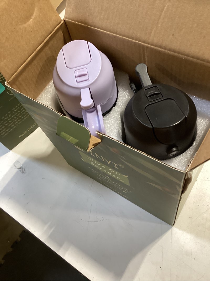 Condition photo showing Good Condition for cxinyi - 16oz/470ml olive oil dispenser for kitchen with stickers - 2 in 1 olive oil sprayer for cooking, air fryer, and salad, black&purple (light-proof kitchen gadget) light-proof /w stickers black&purple
