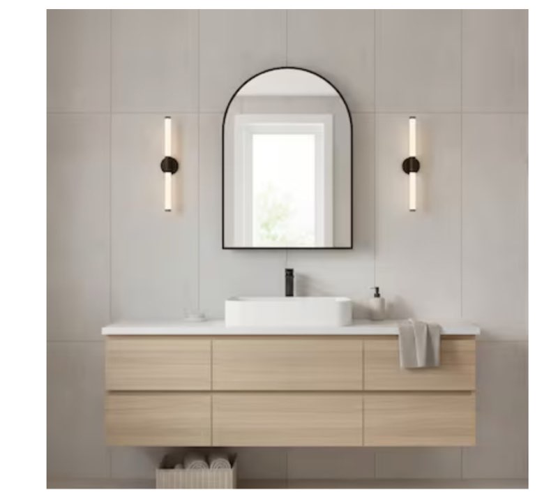 Style Selections 20-in x 26-in Surface/Recessed Mount Black Mirrored Arched Medicine Cabinet