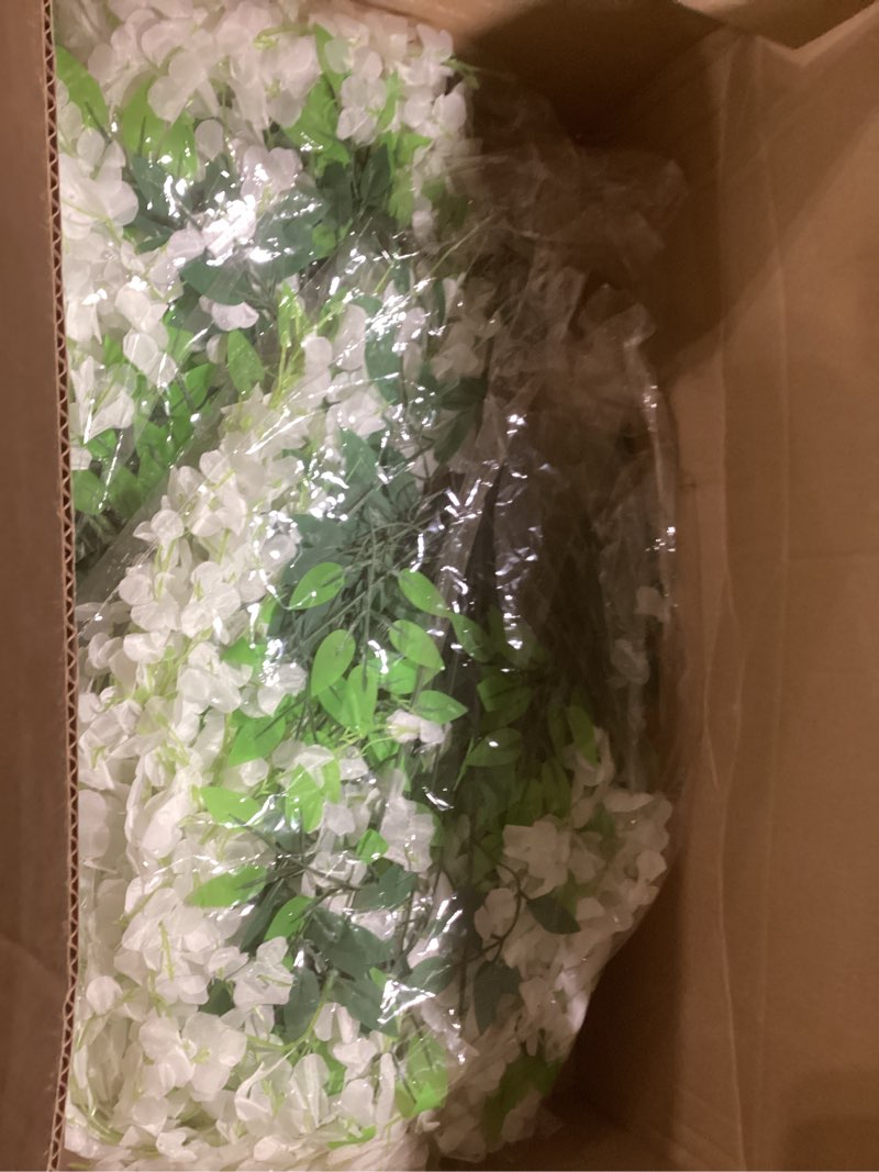 Condition photo showing Good Condition for 50 Pack Wisteria Artificial Fake Hanging Flowers - 3.6Ft Faux Wisteria Vines Artificial Plants Garland for Wedding Party Balcony Yard Porch Garden Patio Home Decor(White) White 50