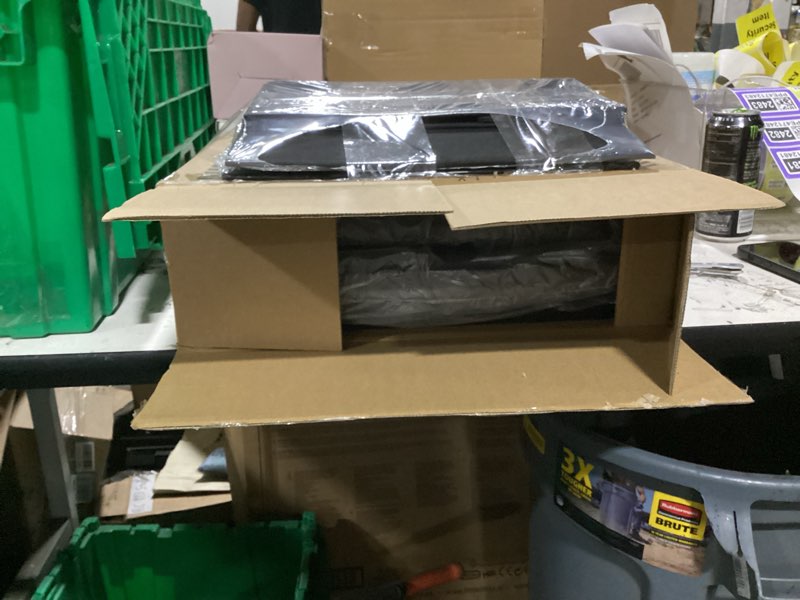 Condition photo showing As Is for odk dresser for bedroom with 4 storage drawers, small dresser chest of fabric drawers with sturdy steel frame for small space, wood top, black