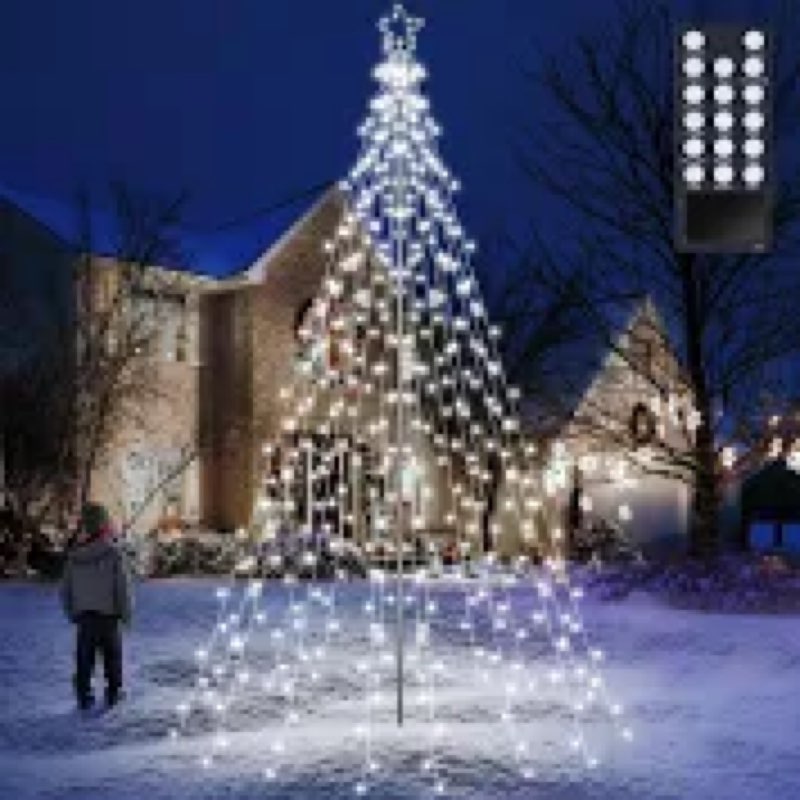 Flacchi Christmas Outdoor Star String Lights - Pole Set with Remote, Multiple Lighting Modes, Timer,