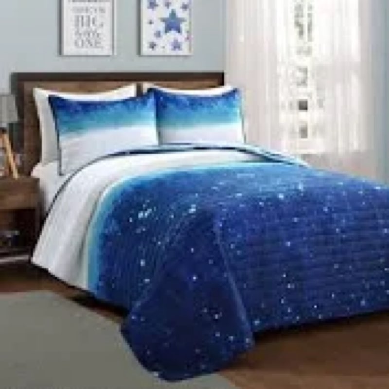 Lush Decor Star Quilt - Reversible 2 Piece Pattern Striped Bedding Set with Pillow Sham - Twin - Nav