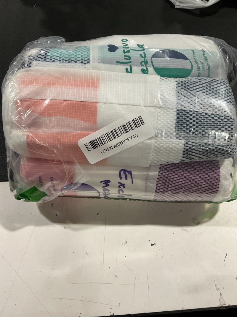 Condition photo showing Good Condition for exclusivo mezcla 4 pack microfiber quick dry beach towels, large lightweight sandfree pool towels for swimming camping travel with bag (multi, 30x60 inches) multi-green/purple/navy/brown 30" x 60"