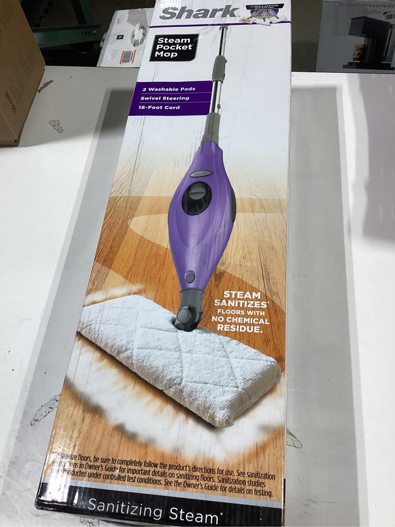 Condition photo showing Good Condition for shark steam pocket mop with 2 washable double-sided pads, steam sanitization, swivel steering, lightweight, steam cleaner for sealed hard floors, hardwood, marble, tile, purple, s3501 steam pocket essentials