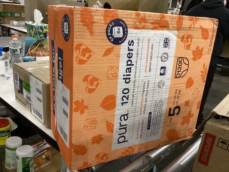 Condition photo showing New/Like New for Pura Size 5 Eco-Friendly Diapers (24-35 lbs) Totally Chlorine Free (TCF), Hypoallergenic, Soft Organic Cotton, Sustainable, up to 12 Hours Leak Protection, Allergy UK, 6 Packs of 20 (120 Diapers) Size 5 (120 Diapers)