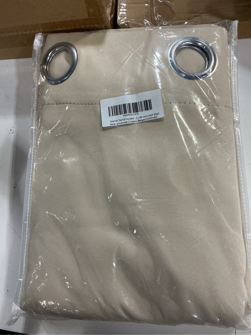 Condition photo showing New/Like New for yakamok aqua blackout curtains 84 inch length light blocking thermal insulated room darkening solid grommet window treatment drapes curtain for bedroom living room (w52xl84 2 panels cream beige) 52\\\"w x 84\\\"l (pack of 2) cream beige