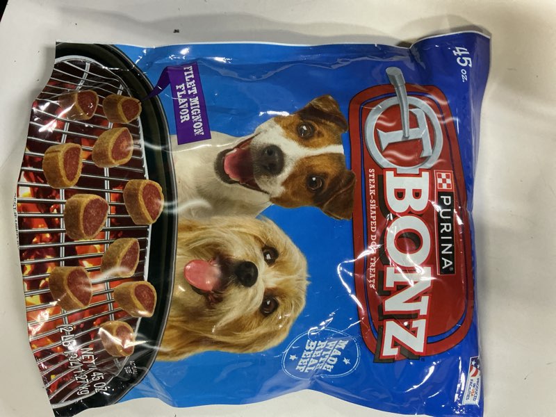 Condition photo showing Good Condition for (best by may 2026) purina t-bonz dog treats with filet mignon flavor & real beef chews, 45 oz pouch