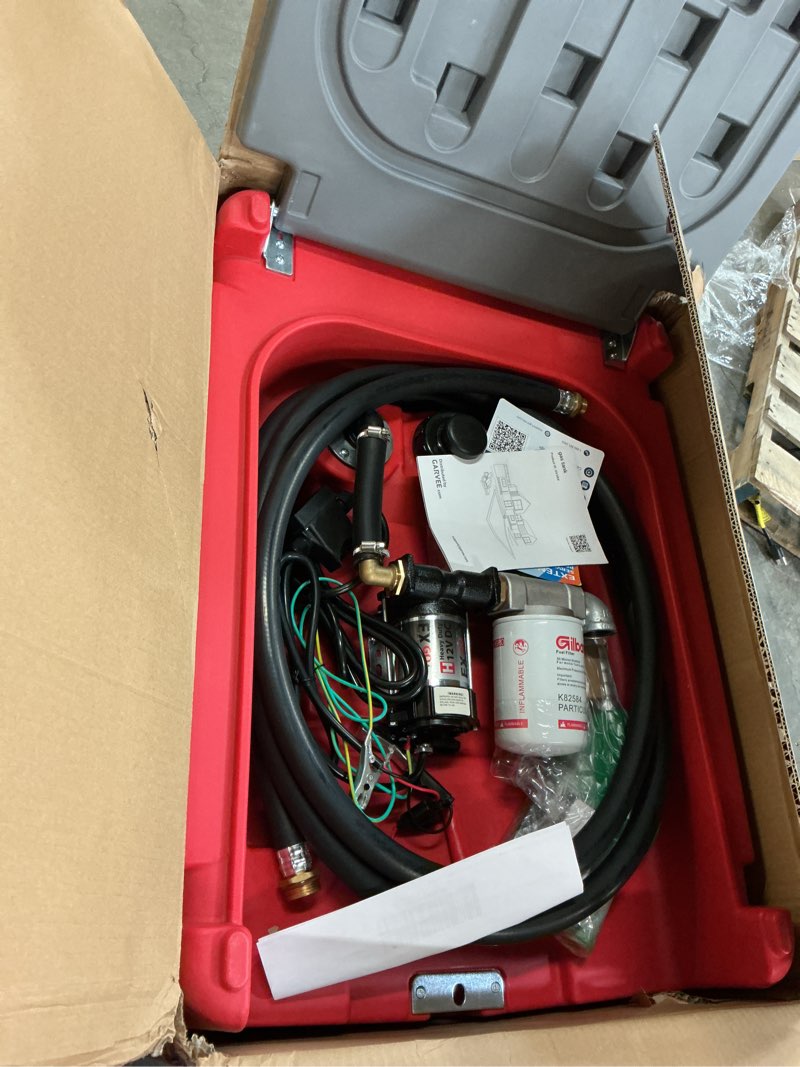Condition photo showing Good Condition for Garvee Portable Fuel Tank, 58 Gallon Diesel & Gasoline Transfer Tank With 12V Electric Pump, 10 GPM Flow Rate, 13.1ft Hose, Auto Fueling Nozzle , Durable Fuel Transfer Tank for Easy Transportation, Red Red 58 Gallon.