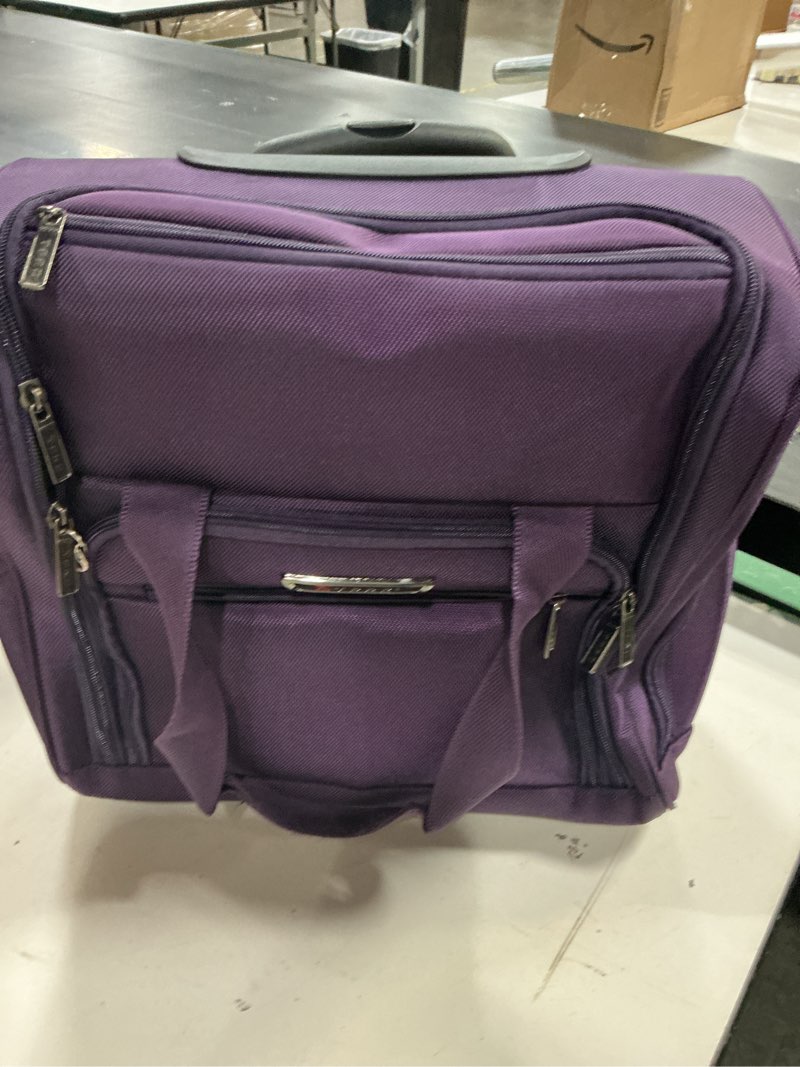 Condition photo showing As Is for tprc 15” underseat carry-on luggage airline approved personal item with usb charging port, purple