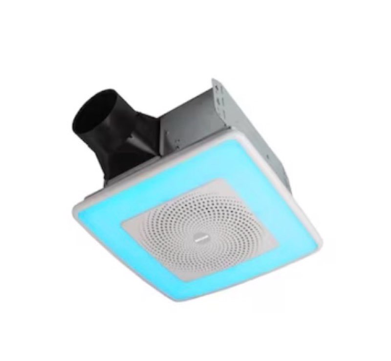 broan chroma comfort 1.5-sone 110-cfm white decorative lighted bluetooth compatibility bathroom fan