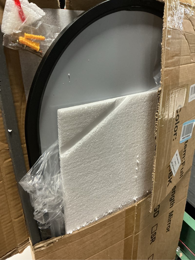 Condition photo showing Good Condition for 58"x18" arched full length mirror - wall/floor mounted with stand, shatter-proof glass & aluminum frame, large body mirror for bedroom, living room, entryway or cloakroom, black 58"x18"black 58"l x 18"w