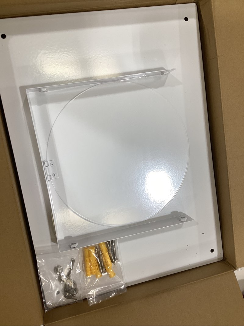 Condition photo showing Good Condition for 8 Inch Dryer Vent Cover Outside, Roof Vent Cap, Wall Vent Cover Outdoor Hooded Wall Vent with Backdraft Damper for Dryer Kitchen Bathroom Range Hood HVAC Duct Vent, Galvanized Steel 8 Inch White