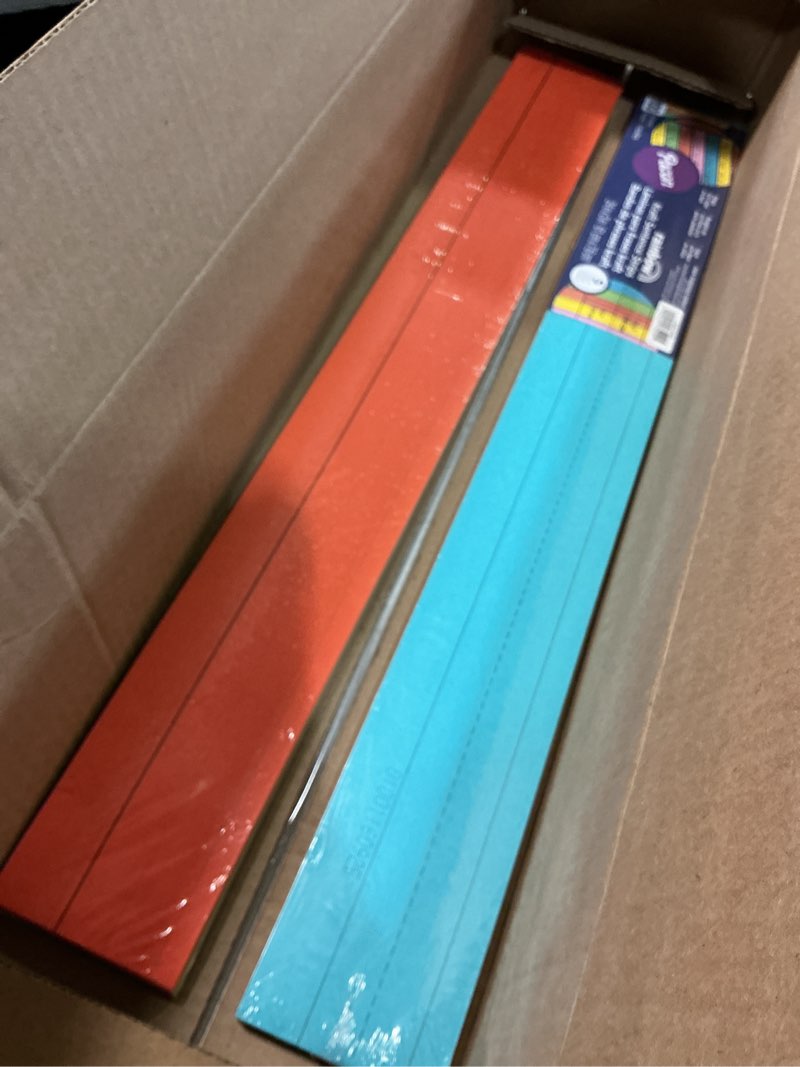 Condition photo showing Good Condition for rainbow kraft lightweight sentence strips, 5 assorted colors, 1-1/2 in x 3/4 in ruled 3" x 24", 100 strips