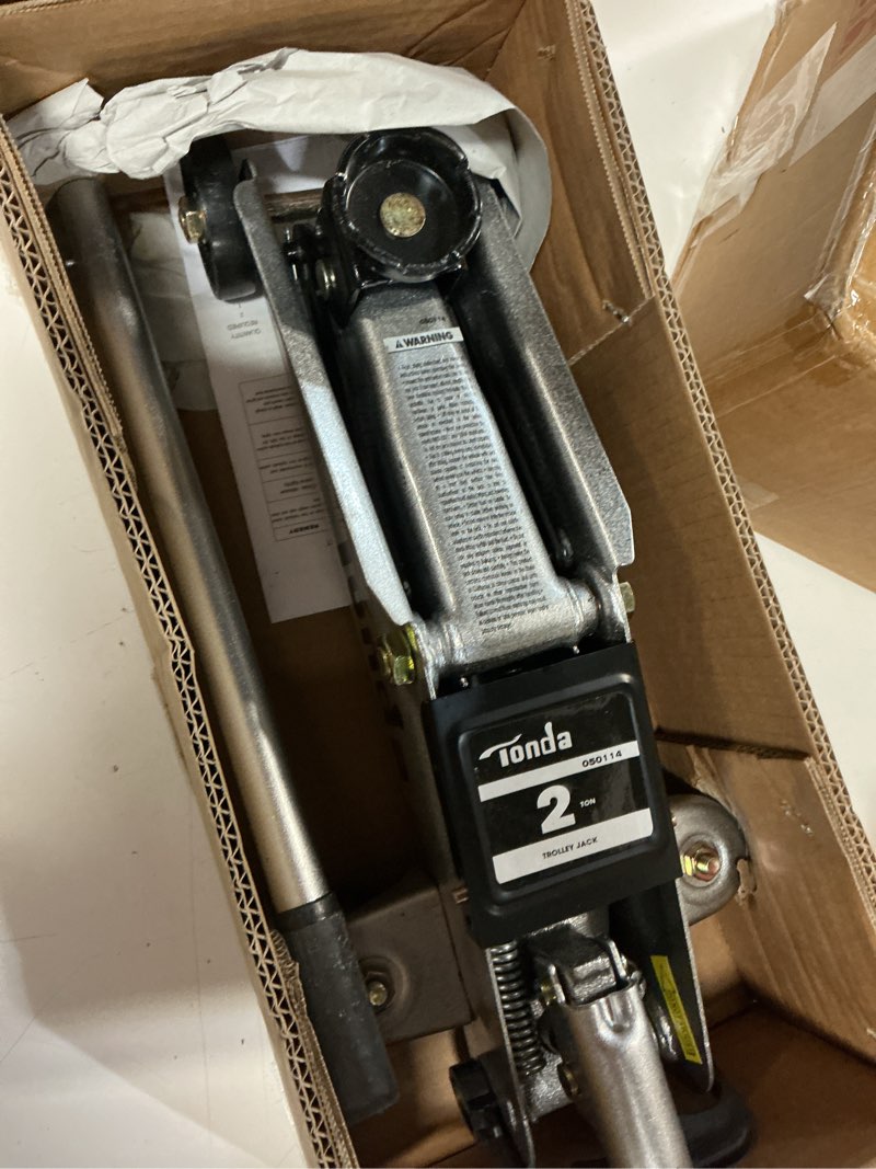 Condition photo showing As Is for tonda floor jack, hydraulic portable car lift jack, 2 ton (3,800 lb) capacity, silver small