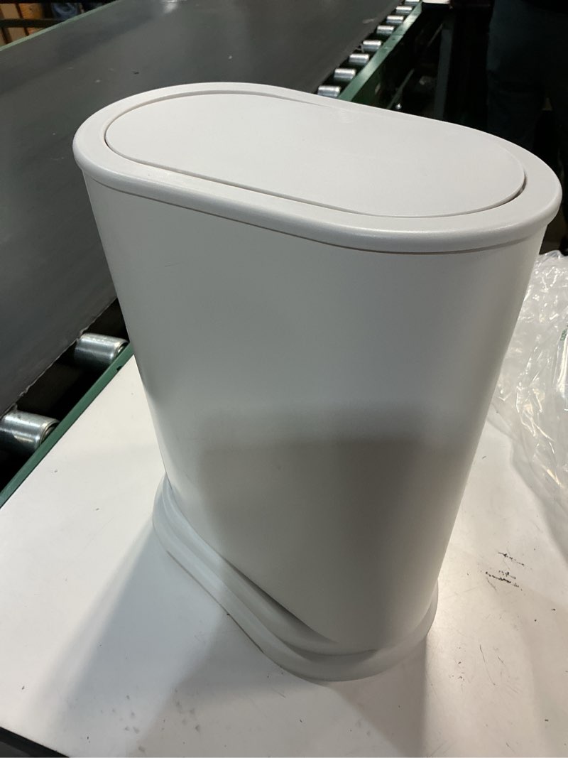Condition photo showing As Is for anzoymx stainless steel bathroom trash cans 1.8 gallons small garbage can with pop up lid, dog proof narrow wastebasket, slim waterproof litter trash bins set for bedroom, toilet, office (white) stainless steel-white