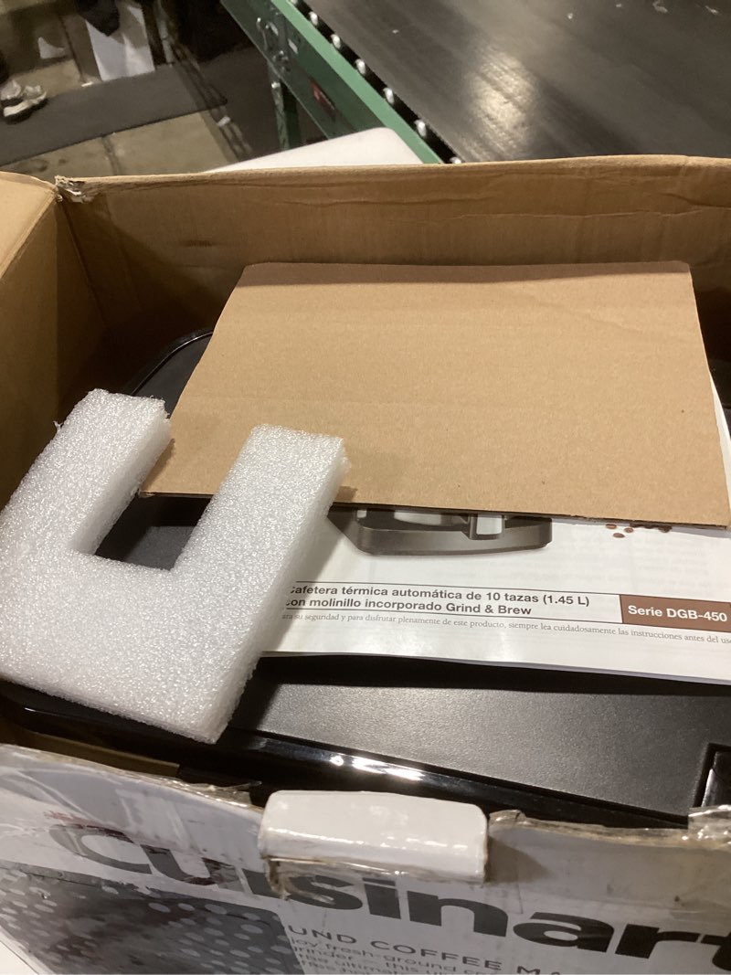 Condition photo showing As Is for Cuisinart Automatic Grind & Brew 10-Cup Coffee Maker with Blade Grinder, Programmable Coffee Machine Glass Carafe with 1-4 Cup Setting, Brew Pause, Grind-Off Option, DGB-450NAS, Black/Stainless Steel 10-Cup Thermal Automatic Grind & Brew Black/Stainless