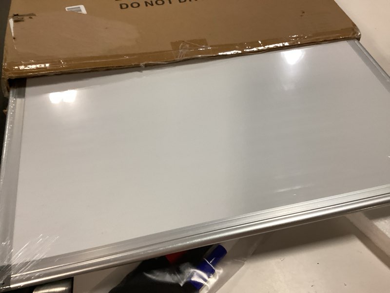 Condition photo showing New/Like New for walglass double-sided white board, 24" x 18" dry erase board magnetic whiteboard for wall, hanging mounted whiteboard silver aluminium frame for home, school, office, kitchen white 1-pack 24"w x 18"h