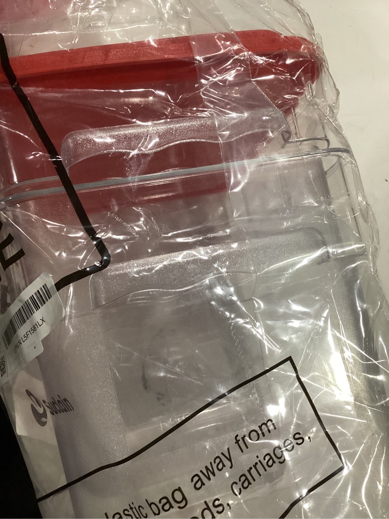 Condition photo showing Good Condition for Suclain 2 Pcs Square Food Storage Container Polycarbonate Clear Food Container with Lid Commercial Rice Storage with Graduations for Commercial Kitchen(8 Qt,Red) Red 8 Qt