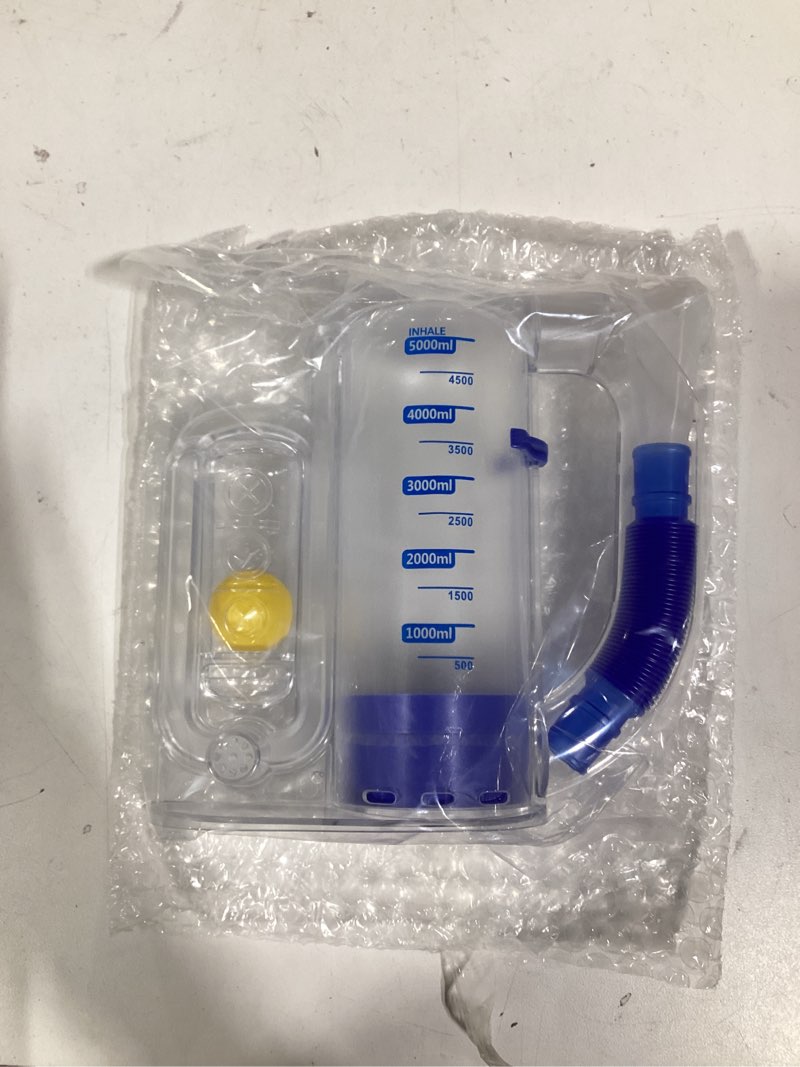 Condition photo showing Good Condition for breathing exercise device for lungs, lung exerciser device – 5000ml volumetric deep breathing trainer with flow rate indicator for respiratory health & recovery transparent