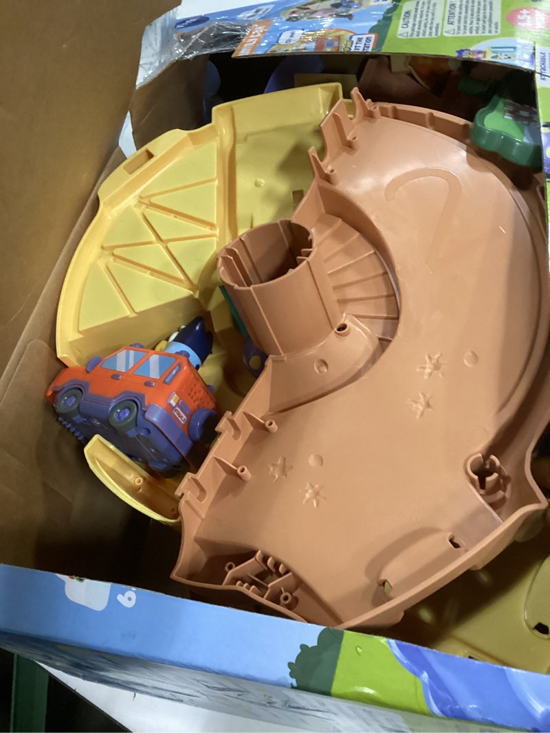 Condition photo showing As Is for vtech, bluey road trip electronic playset, includes heeler 4wd car and a bonus bingo car, toys for kids 3-6 years