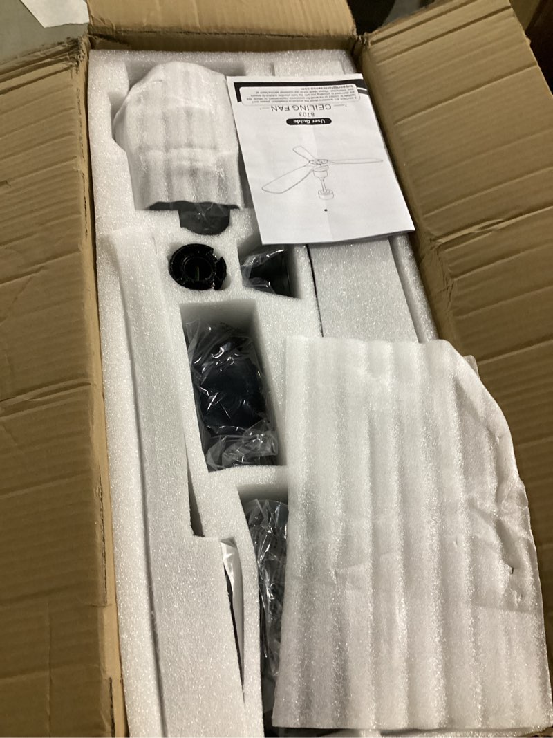 Condition photo showing Good Condition for 52 Inch Ceiling Fans Without Lights, Outdoor Ceiling Fan No Light with Remote, 3 Downrods, 3 Wood Blades, Timer, 6 Speeds Modern Ceiling Fan Noiseless Reversible DC Motor for Patios Porch Bedroom Black and Brown Wood No Light 52 Inch