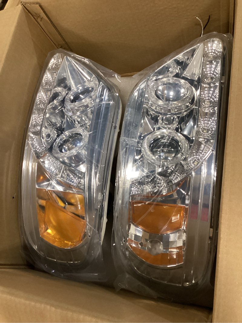 Condition photo showing New/Like New for pm performotor headlights assembly compatible with 97-03 ford f150 / 2004 ford f150 heritage / 97-99 ford f250 / 97-02 ford expedition, pair of projector headlamps with halo led drl, chrome/amber
