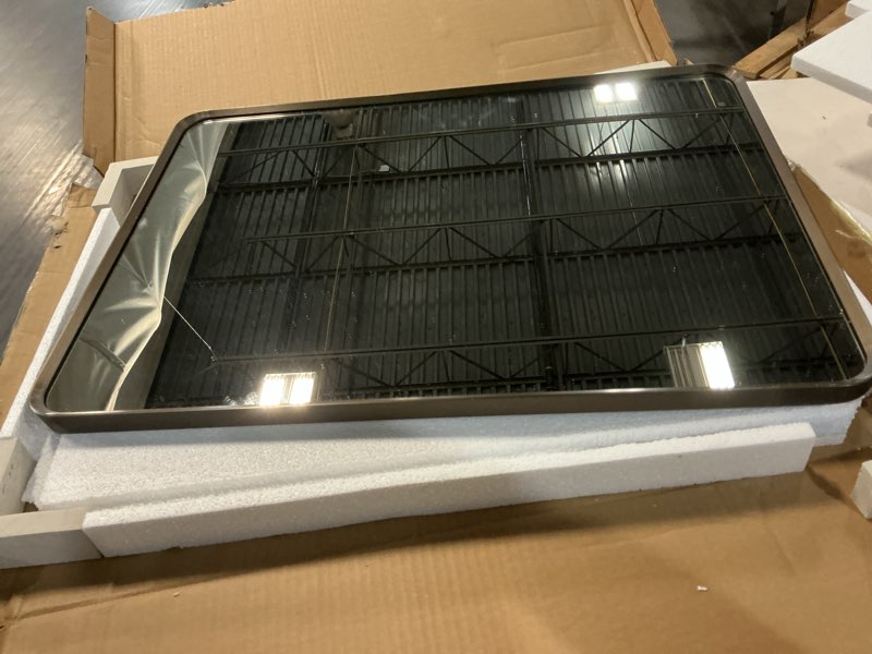 Condition photo showing Good Condition for okpal 20x28 bronze bathroom mirror, brushed metal bathroom vanity mirrors for wall, rounded rectangle bronze frame mirror for farmhouse, anti-rust (horizontal/vertical) brushed bronze 20"l x 28"w