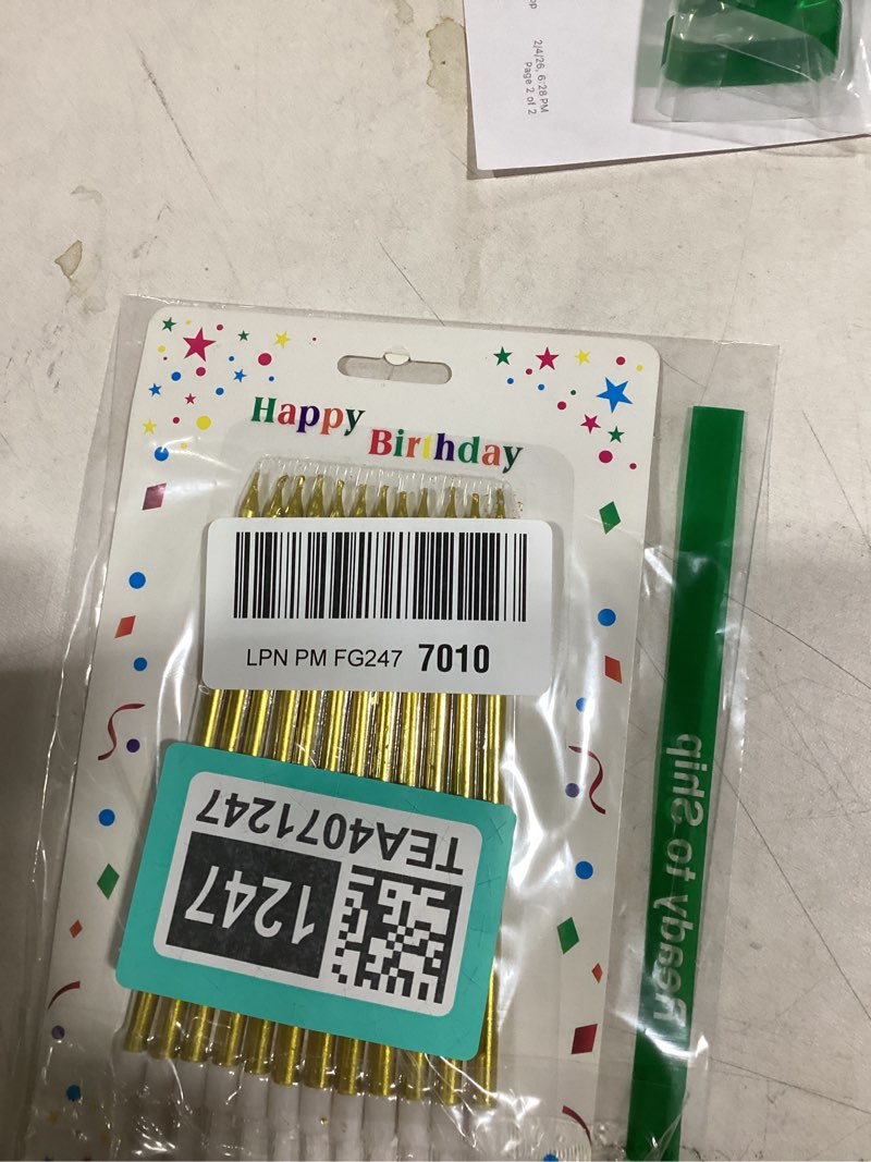 Condition photo showing New/Like New for Long Thin Gold Birthday Candles for Cakes, Pack of 12 Pieces Long Gold Party Candles with Candle Holders, Tall Candles for Wedding, Birthday, Party Decorations, Anniversary and Meetups