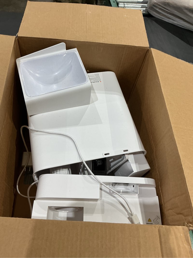 Condition photo showing As Is for automatic cat feeder with camera,5g/2.4g wifi pet feeder,2k hd video and night vision,easy app operation,low food and food clogging app tips,water and grain large capacity feeder