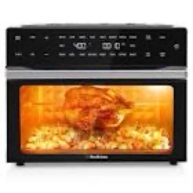 beelicious 32qt extra large air fryer, 19-in-1 air fryer toaster oven combo with rotisserie and dehydrator, digital convection oven countertop airfryer fit 13" pizza, 6 accessories, 1800w, black