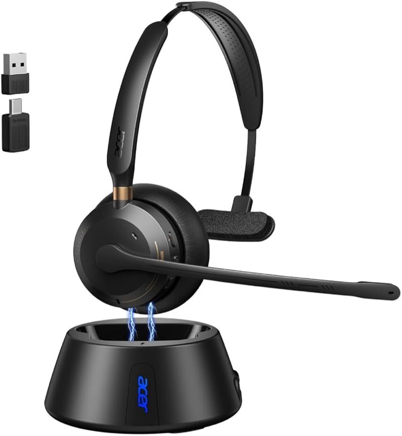 wireless headset with mic for work,bluetooth headset for calls & meetings | bluetooth 5.3 & usb dongle for laptop, pc, iphone & android, office & call center headset for remote hybrid worker