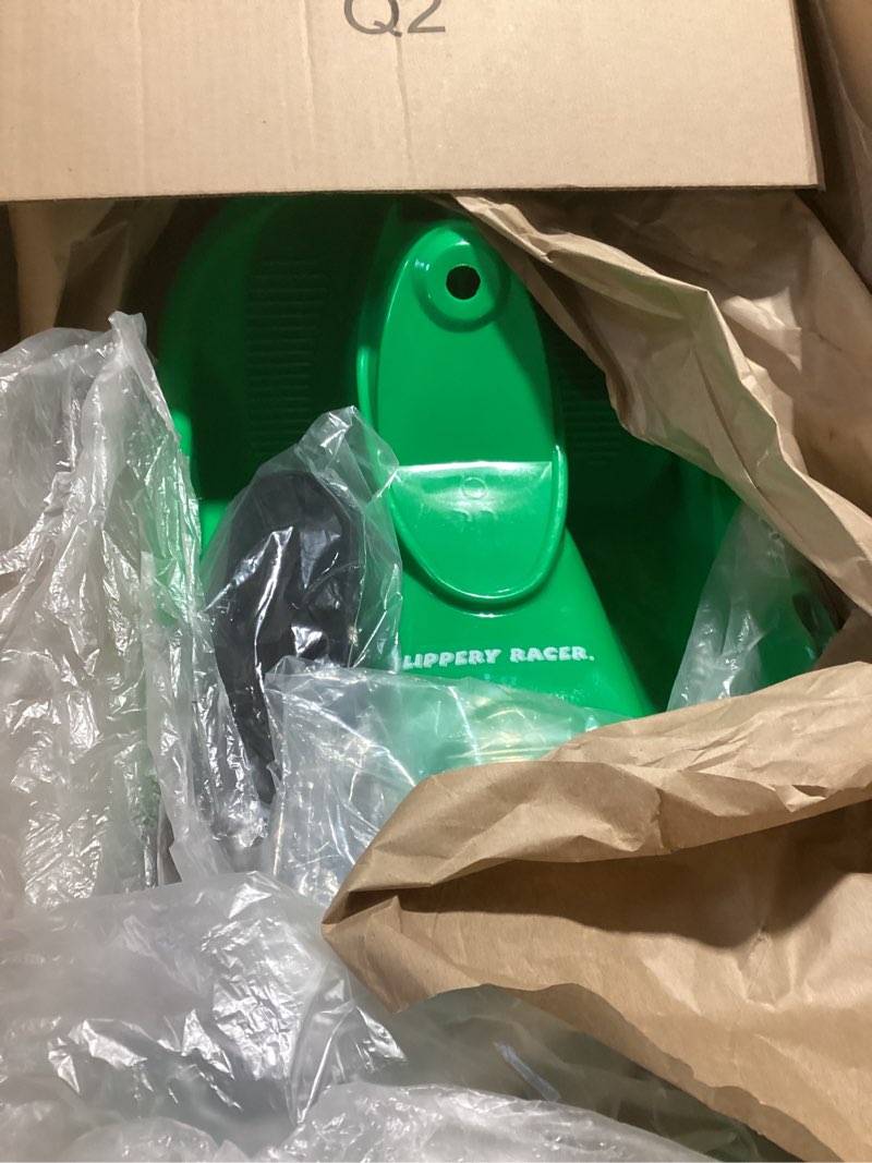 Condition photo showing As Is for Slippery Racer Downhill Derby Kids Steerable Snow Sled Green