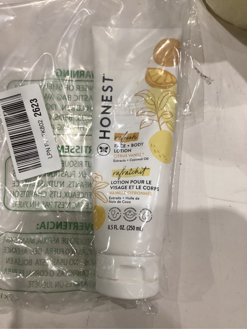 Condition photo showing As Is for The Honest Company Hydrating Face and Body Lotion, Fast Absorbing, Naturally Derived Hypoallergenic, Citrus Vanilla Refresh, 8.5 fl oz Citrus Vanilla Refresh 8.5 Fl Oz (Pack of 1)
