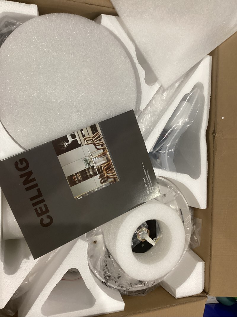 Condition photo showing Good Condition for 46" White Ceiling Fans with RGB Lights - Flush Mount Ceiling Fan Light with LED 3CCT Dimmable, Modern Low Profile Ceiling Fans for Indoor Party,Covered Outdoor White 46IN